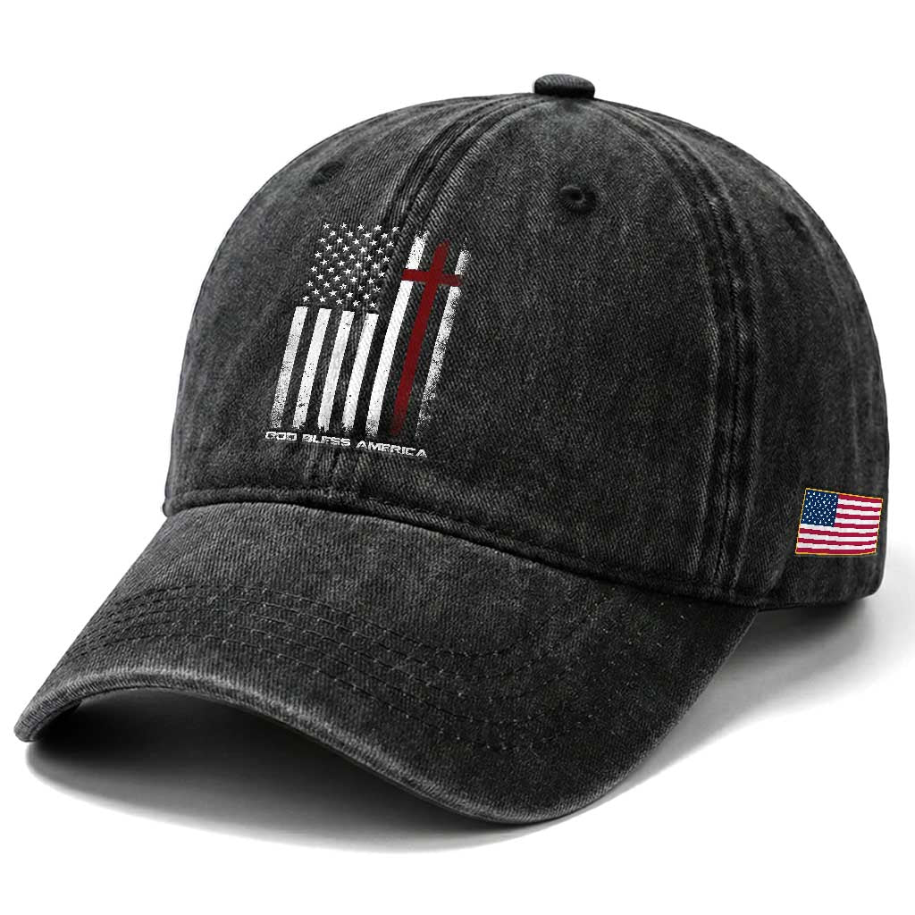 God Bless America Washed Cotton Baseball Cap America Pride USA US Flag Patriotic 4th of July TS10 Print Your Wear