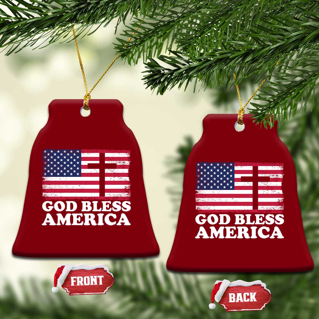 God Bless America Ceramic Ornament Cross USA Flag Patriotic 4th of July Christian TS10 Print Your Wear