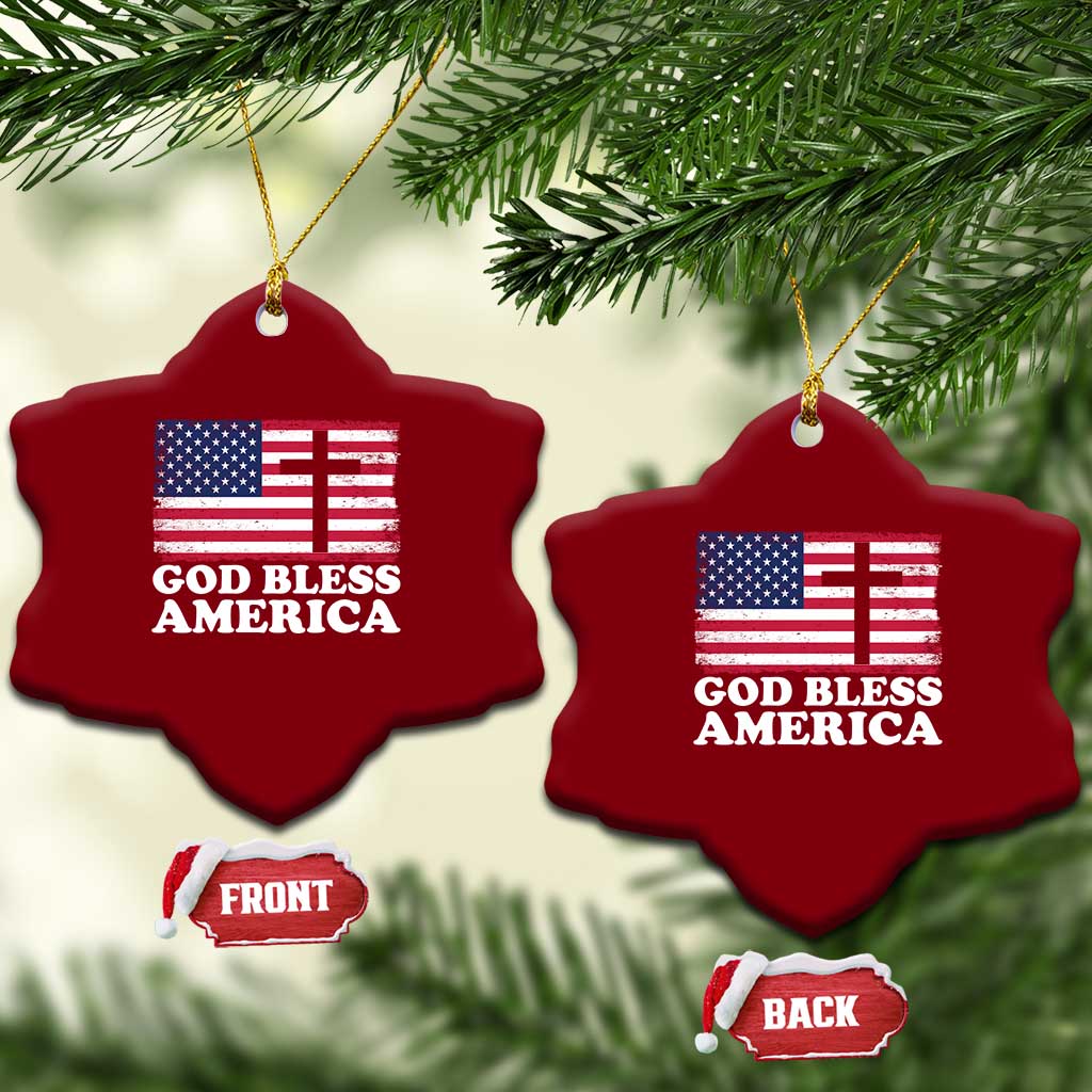 God Bless America Ceramic Ornament Cross USA Flag Patriotic 4th of July Christian TS10 Print Your Wear