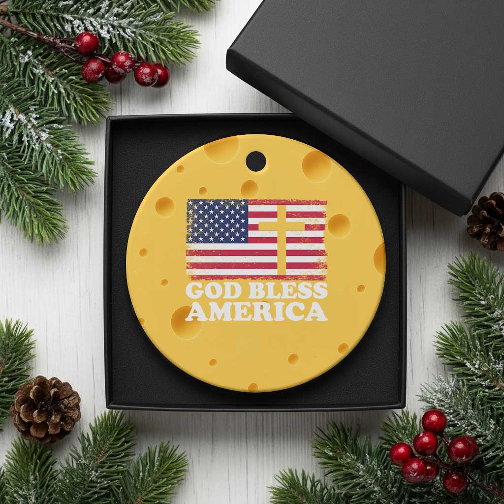 God Bless America Ceramic Ornament Cross USA Flag Patriotic 4th of July Christian TS10 1pc Yellow Cheese Print Your Wear