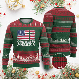 God Bless America Ugly Christmas Sweater Cross USA Flag Patriotic 4th of July Christian TS10 Red Green Print Your Wear