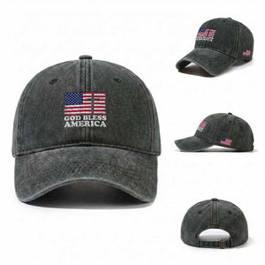 God Bless America Washed Cotton Baseball Cap Cross USA Flag Patriotic 4th of July Christian TS10 Washed Cap Universal Fit Dark Green Print Your Wear