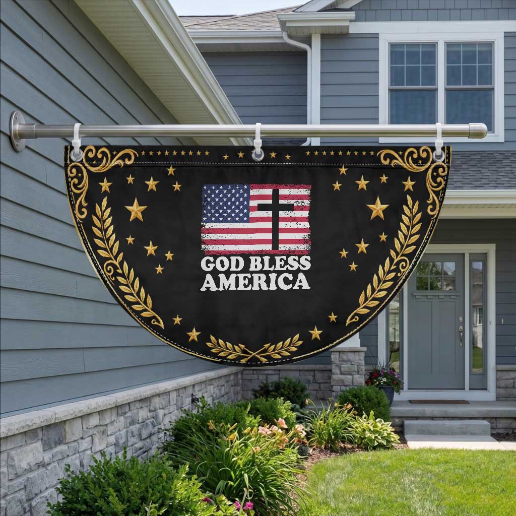 God Bless America Patriotic Fan Flag Cross USA Flag 4th of July Christian