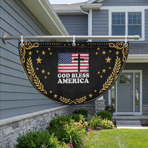 God Bless America Patriotic Fan Flag Cross USA Flag 4th of July Christian