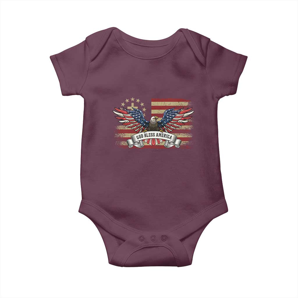 God Bless America Baby Onesie Vintage Eagle Christian Cross Flag 4th Of July TS10 Maroon Print Your Wear
