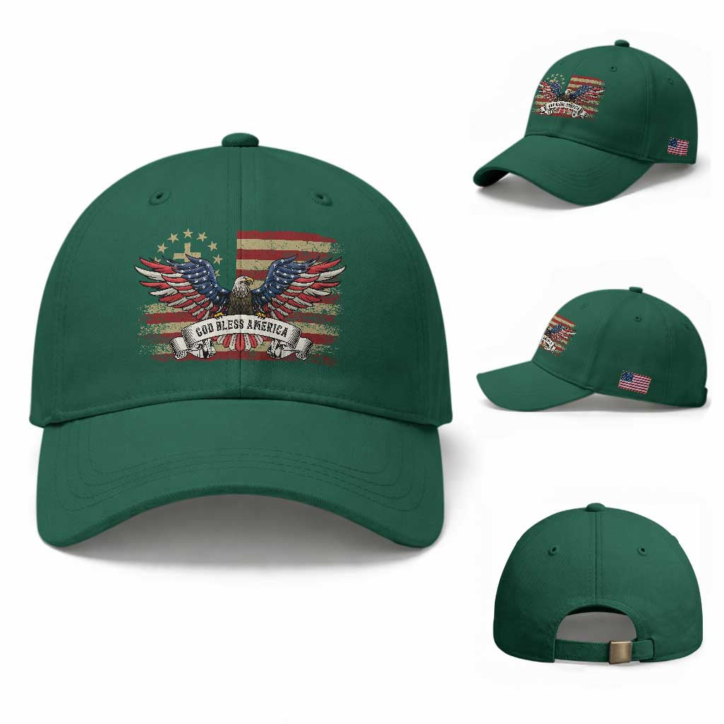 God Bless America Baseball Cap Vintage Eagle Christian Cross Flag 4th Of July TS10 Baseball Cap Universal Fit Irish Green Print Your Wear