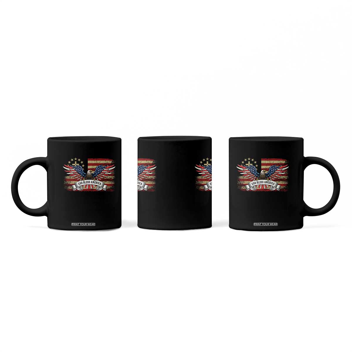 God Bless America Coffee Mug Vintage Eagle Christian Cross Flag 4th Of July TS10 Print Your Wear
