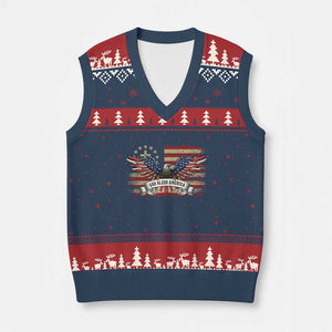God Bless America V-Neck Knit Sweater Vest Vintage Eagle Christian Cross Flag 4th Of July TS10 Navy Red Print Your Wear