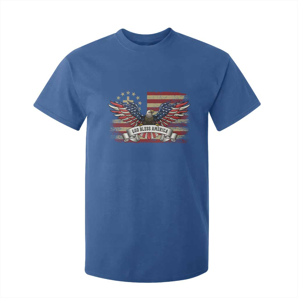 God Bless America T Shirt For Kid Vintage Eagle Christian Cross Flag 4th Of July TS10 Royal Blue Print Your Wear