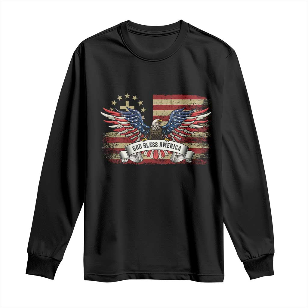 God Bless America Long Sleeve Shirt Vintage Eagle Christian Cross Flag 4th Of July TS10 Black Print Your Wear