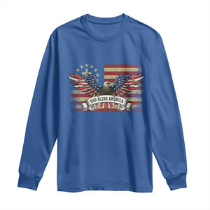 God Bless America Long Sleeve Shirt Vintage Eagle Christian Cross Flag 4th Of July TS10 Royal Blue Print Your Wear