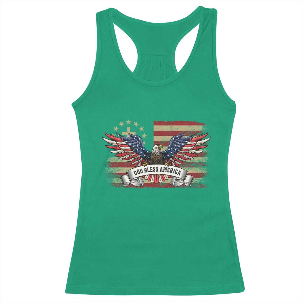 God Bless America Racerback Tank Top Vintage Eagle Christian Cross Flag 4th Of July TS10 Irish Green Print Your Wear