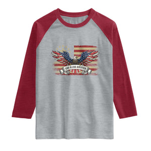God Bless America Raglan Shirt Vintage Eagle Christian Cross Flag 4th Of July TS10 Heather Gray Heather Red Print Your Wear