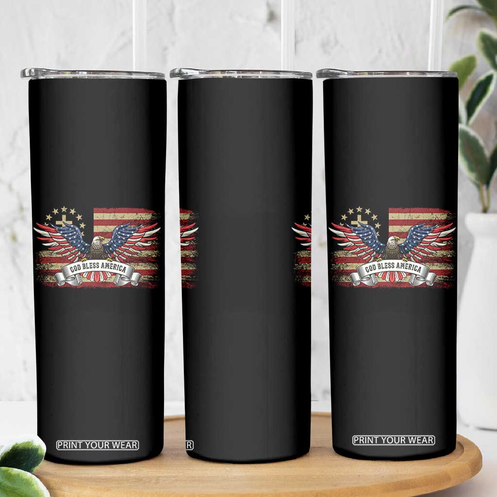 God Bless America Skinny Tumbler Vintage Eagle Christian Cross Flag 4th Of July TS10 Print Your Wear