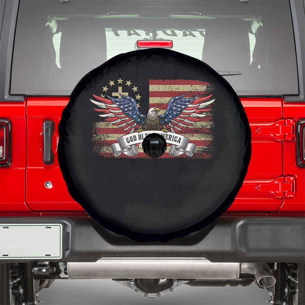 God Bless America Spare Tire Cover Vintage Eagle Christian Cross Flag 4th Of July TS10 Black Print Your Wear