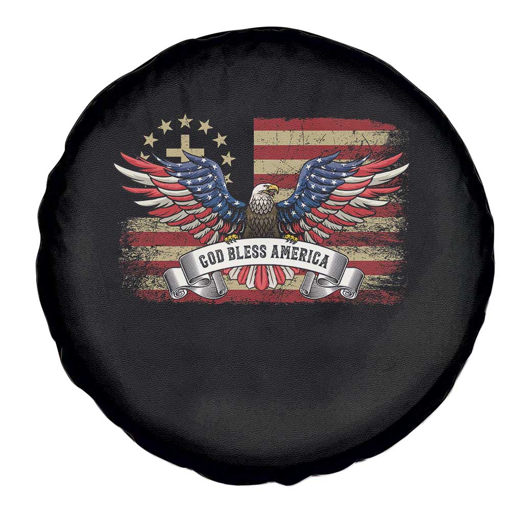 God Bless America Spare Tire Cover Vintage Eagle Christian Cross Flag 4th Of July TS10 Print Your Wear