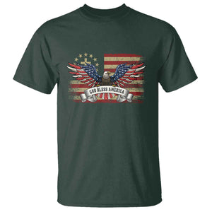 God Bless America T Shirt Vintage Eagle Christian Cross Flag 4th Of July TS10 Dark Forest Green Print Your Wear
