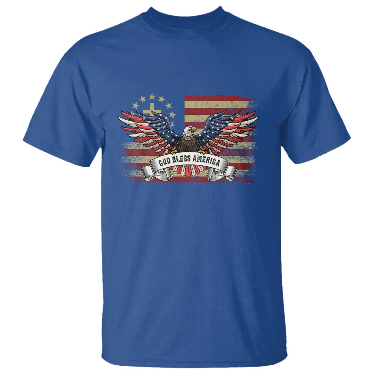 God Bless America T Shirt Vintage Eagle Christian Cross Flag 4th Of July TS10 Royal Blue Print Your Wear