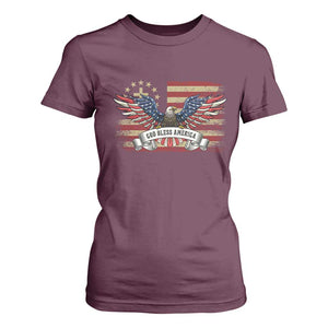 God Bless America T Shirt For Women Vintage Eagle Christian Cross Flag 4th Of July TS10 Maroon Print Your Wear