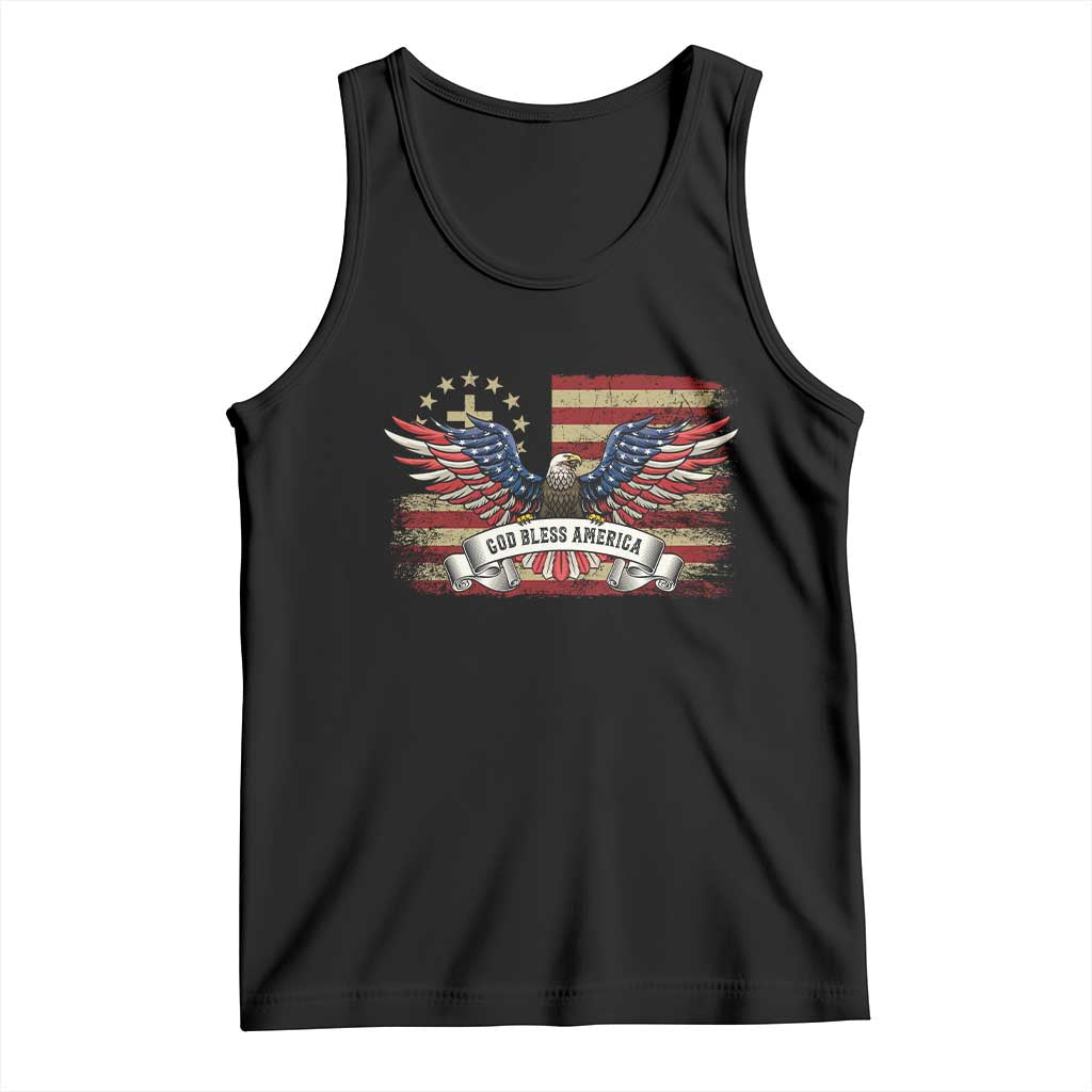 God Bless America Tank Top Vintage Eagle Christian Cross Flag 4th Of July TS10 Black Print Your Wear