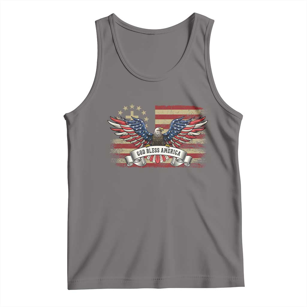 God Bless America Tank Top Vintage Eagle Christian Cross Flag 4th Of July TS10 Deep Heather Print Your Wear