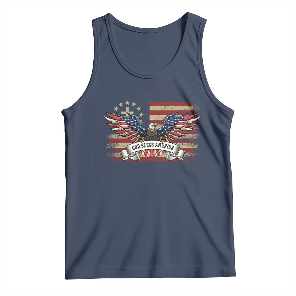 God Bless America Tank Top Vintage Eagle Christian Cross Flag 4th Of July TS10 Navy Print Your Wear