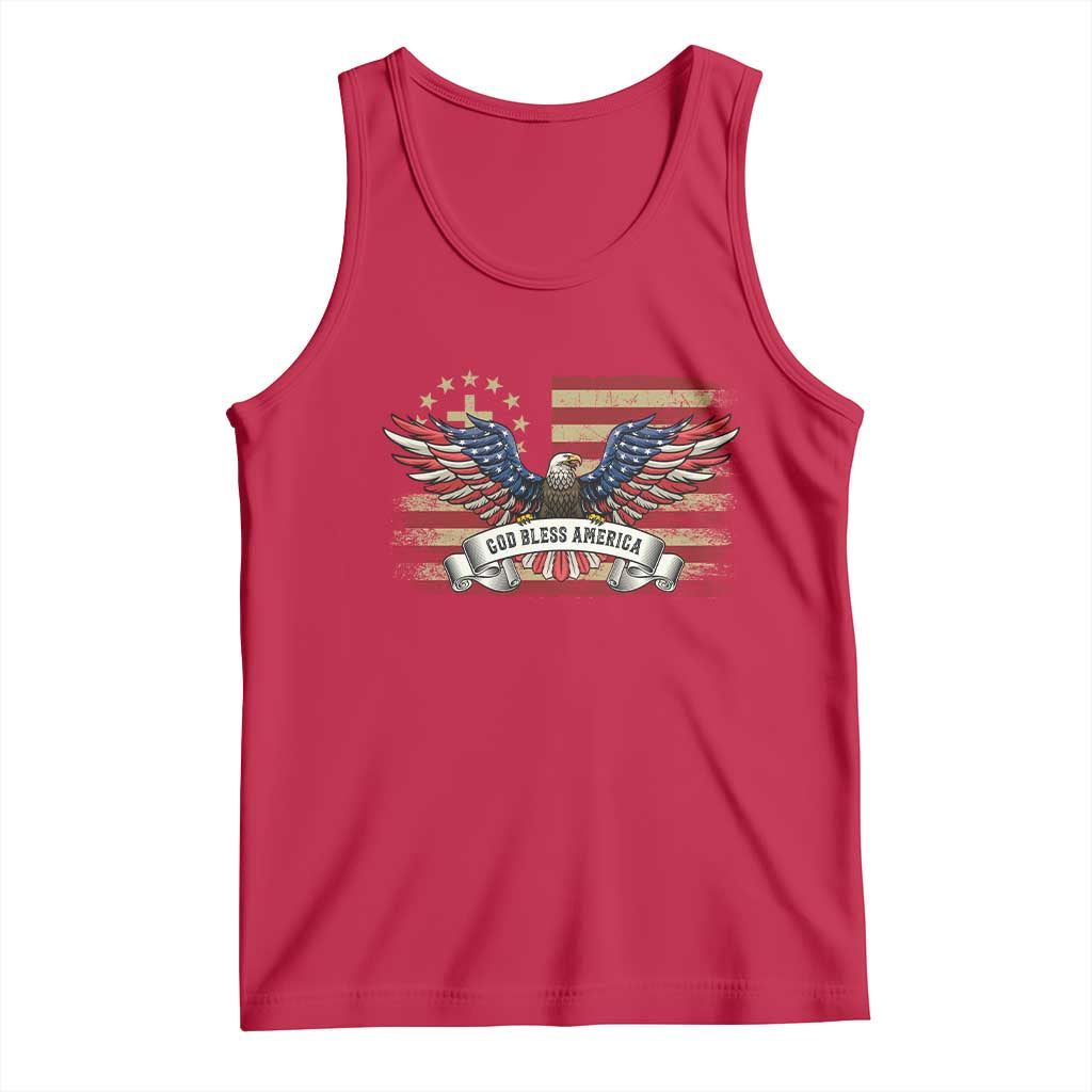 God Bless America Tank Top Vintage Eagle Christian Cross Flag 4th Of July TS10 Red Print Your Wear