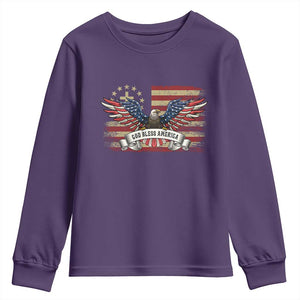 God Bless America Youth Sweatshirt Vintage Eagle Christian Cross Flag 4th Of July TS10 Purple Print Your Wear