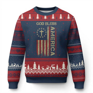 God Bless America Ugly Christmas Sweater American Flag 4th Of July Patriotic Christian TS10 Navy Red Print Your Wear