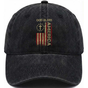 God Bless America Washed Cotton Baseball Cap American Flag 4th Of July Patriotic Christian TS10 Washed Cap Universal Fit Black Print Your Wear