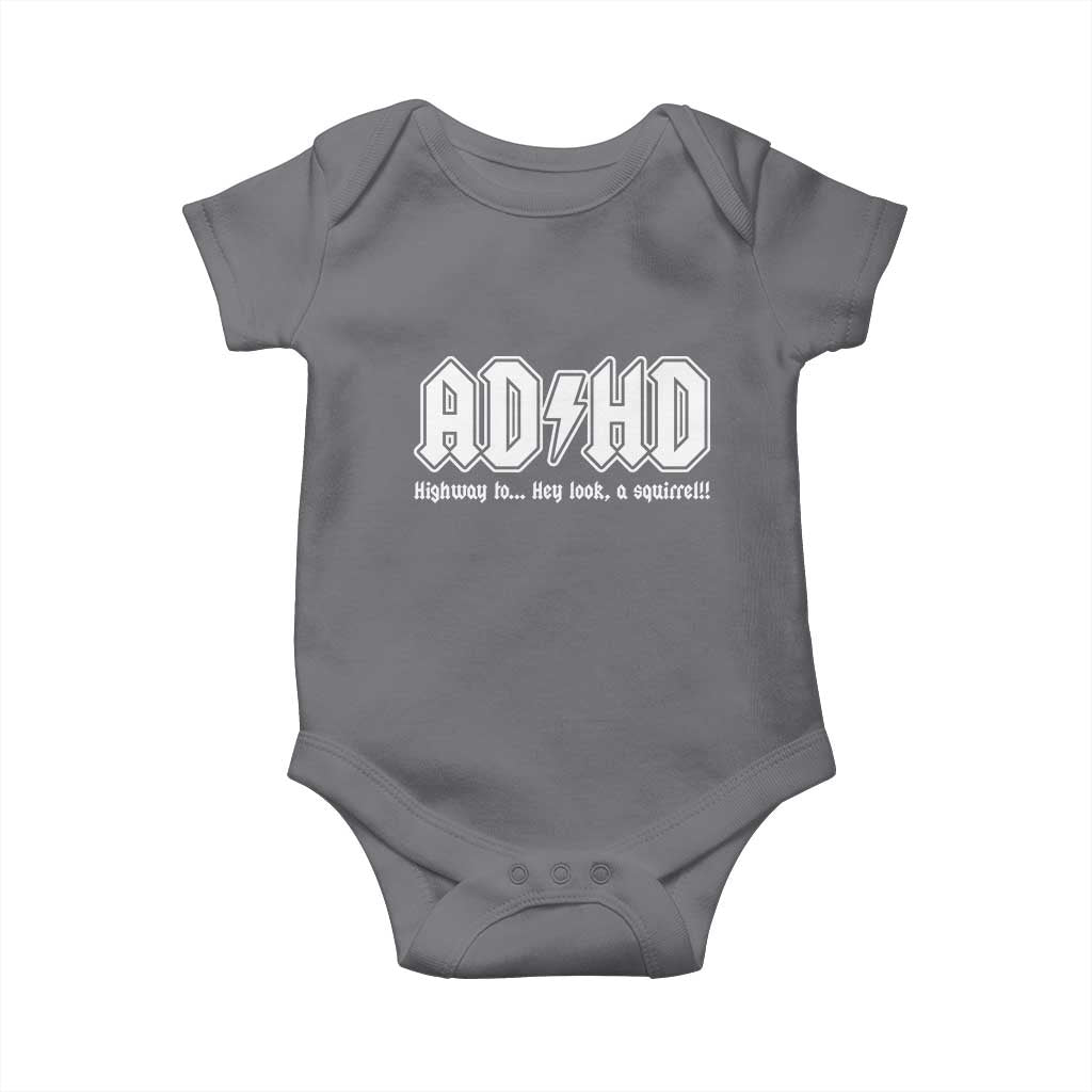 Funny ADHD Baby Onesie Hey Look a Squirrel Rocks Graphic TS10 Charcoal Print Your Wear