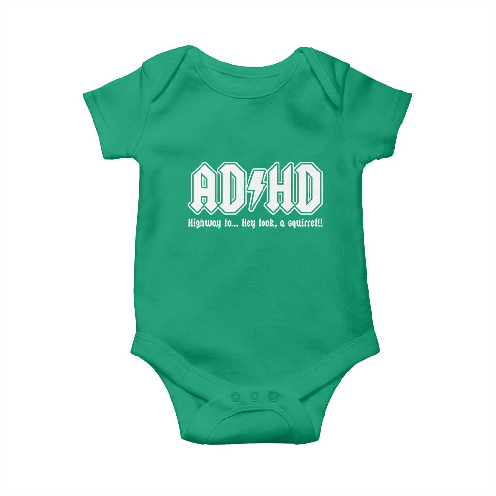 Funny ADHD Baby Onesie Hey Look a Squirrel Rocks Graphic TS10 Irish Green Print Your Wear