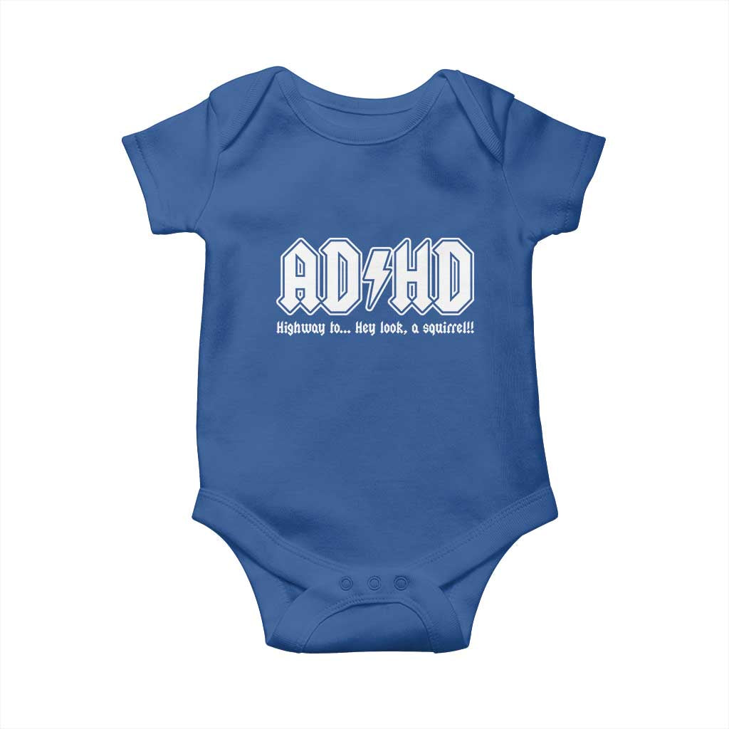 Funny ADHD Baby Onesie Hey Look a Squirrel Rocks Graphic TS10 Royal Blue Print Your Wear