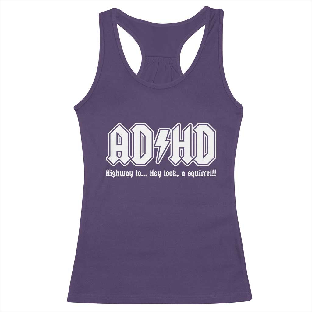 Funny ADHD Racerback Tank Top Hey Look a Squirrel Rocks Graphic TS10 Purple Print Your Wear
