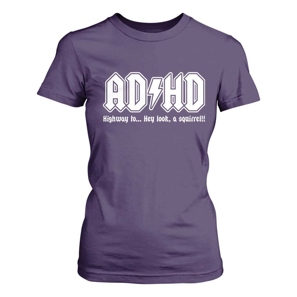 Funny ADHD T Shirt For Women Hey Look a Squirrel Rocks Graphic TS10 Purple Print Your Wear