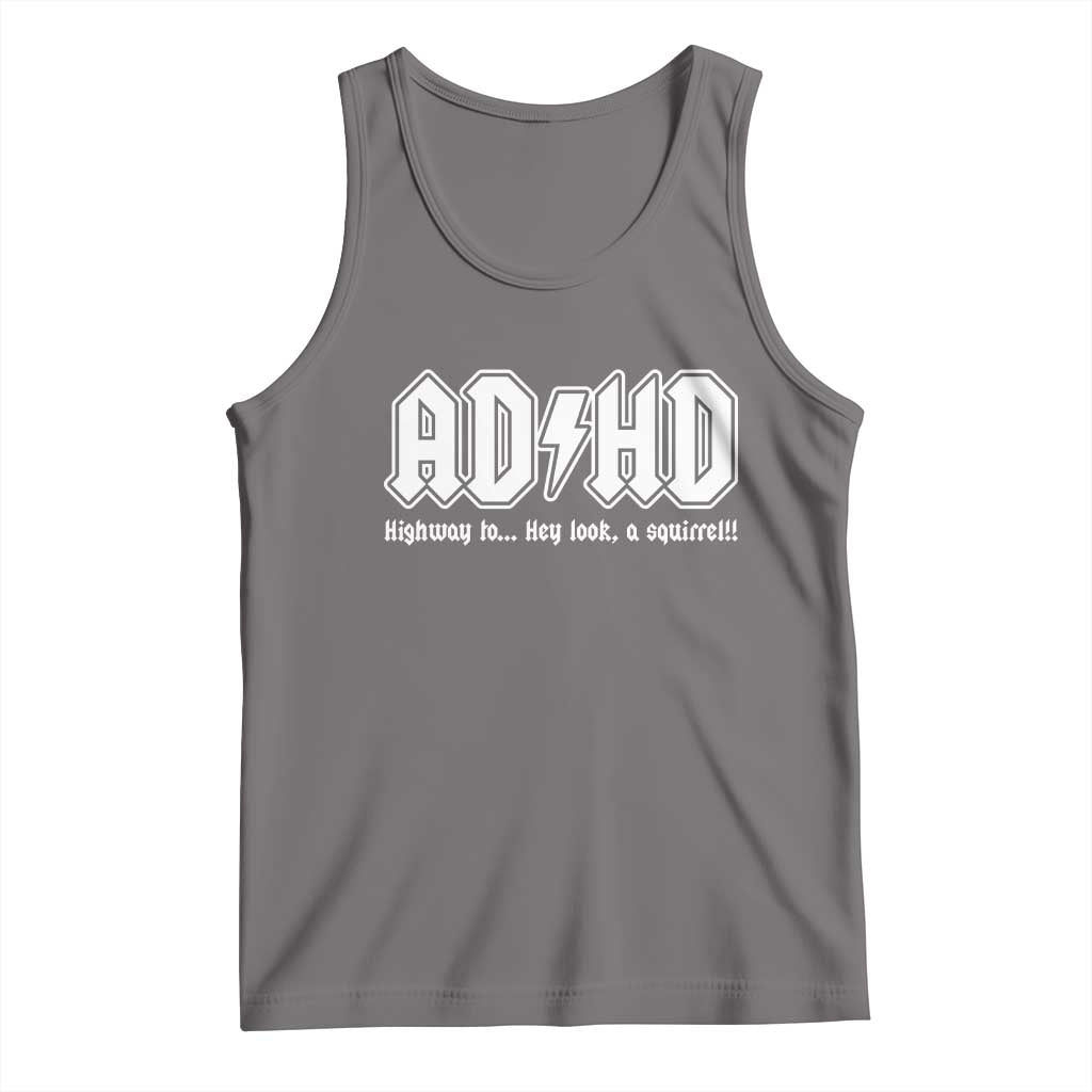 Funny ADHD Tank Top Hey Look a Squirrel Rocks Graphic TS10 Deep Heather Print Your Wear