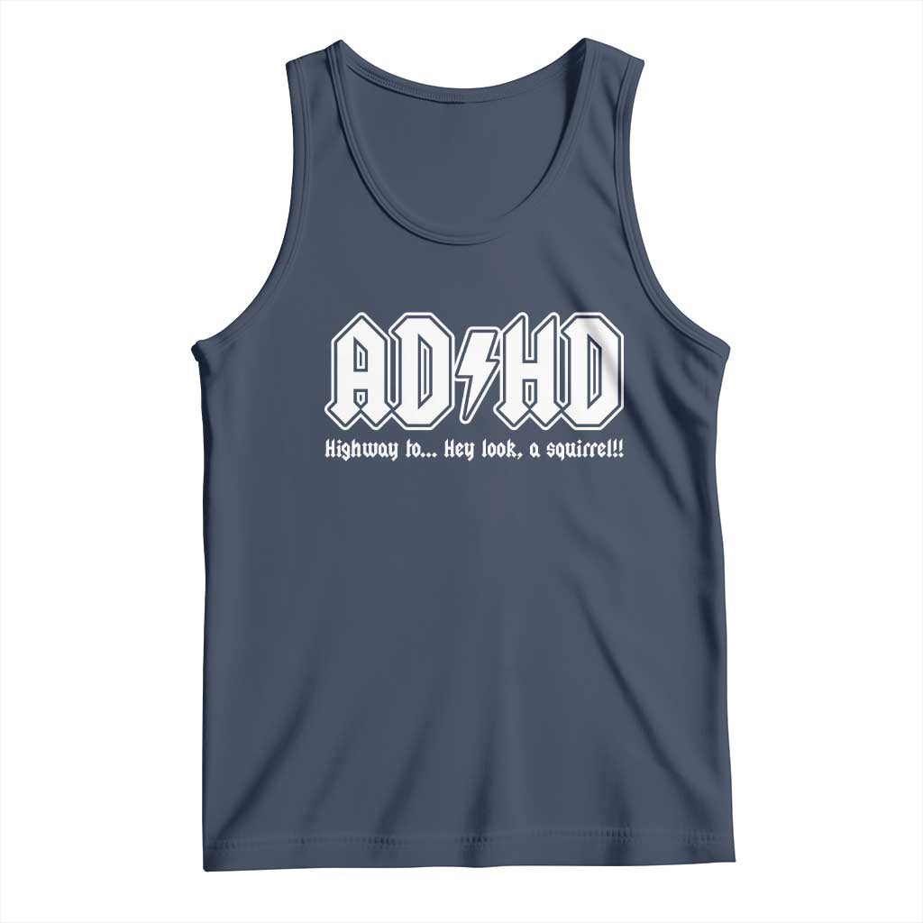 Funny ADHD Tank Top Hey Look a Squirrel Rocks Graphic TS10 Navy Print Your Wear