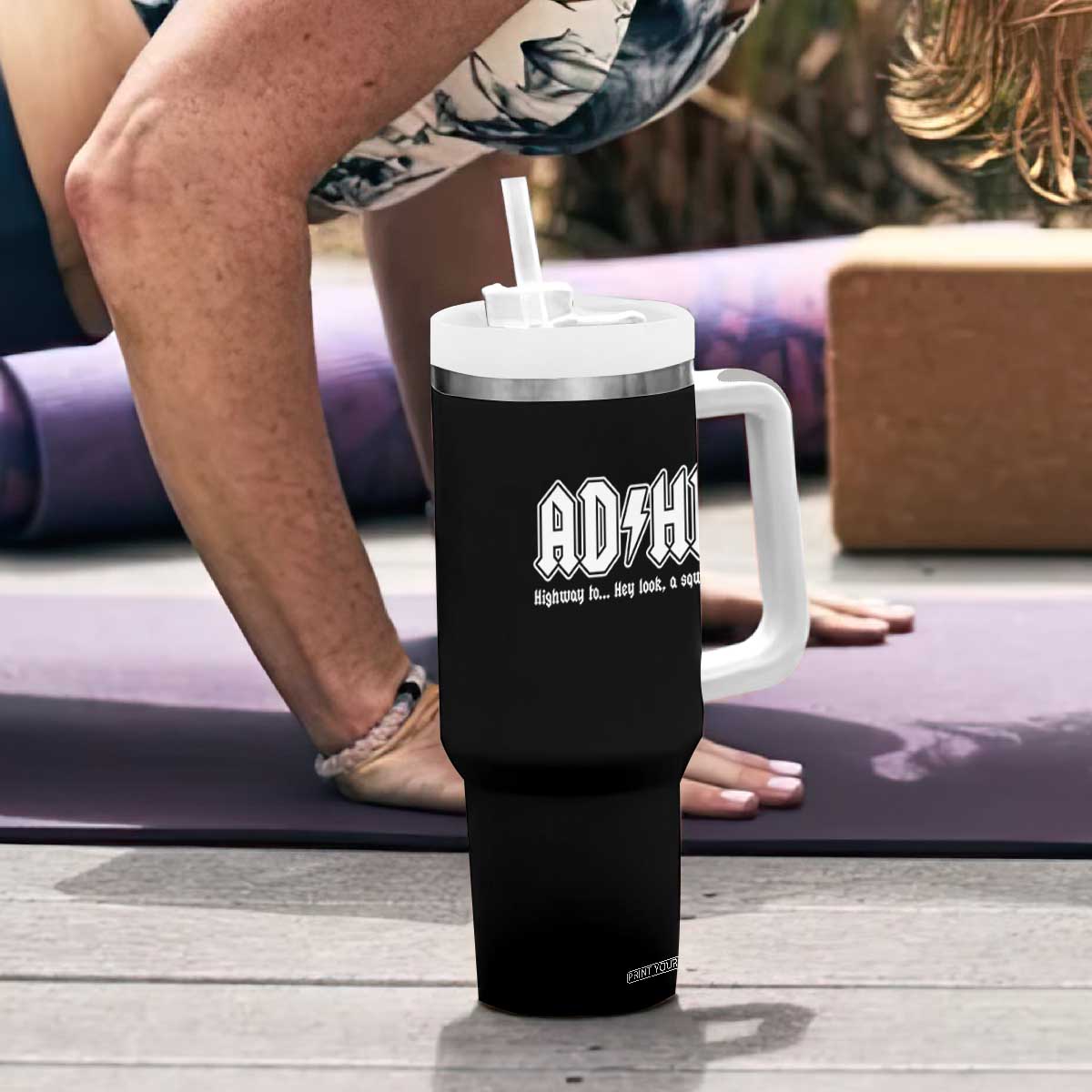 Funny ADHD Tumbler With Handle Hey Look a Squirrel Rocks Graphic TS10 Print Your Wear