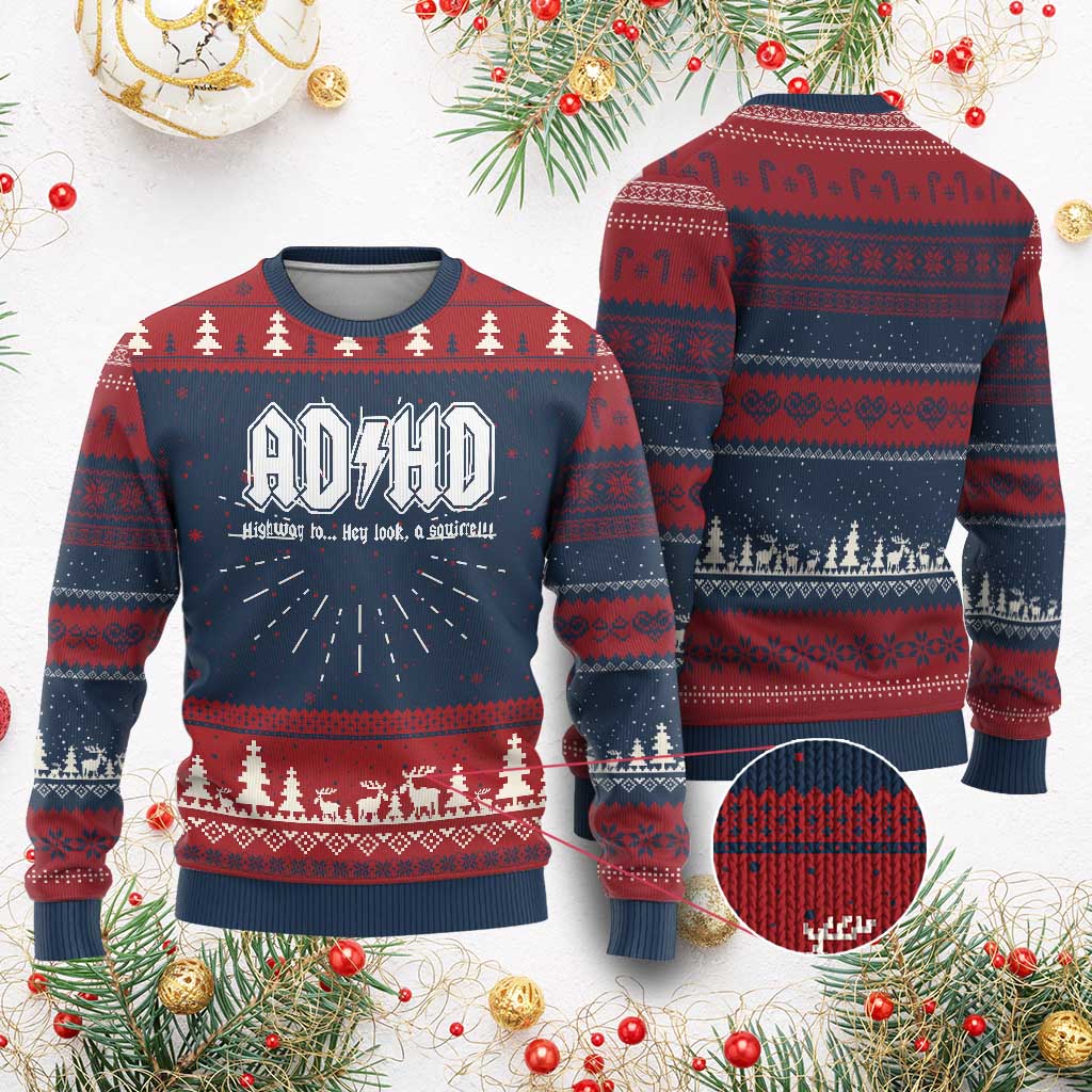 Funny ADHD Knit Sweatshirt Hey Look a Squirrel Rocks Graphic TS10 Burgundy Print Your Wear