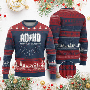 Funny ADHD Knit Sweatshirt Hey Look a Squirrel Rocks Graphic TS10 Burgundy Print Your Wear