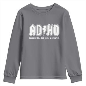 Funny ADHD Youth Sweatshirt Hey Look a Squirrel Rocks Graphic TS10 Charcoal Print Your Wear
