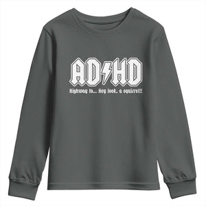Funny ADHD Youth Sweatshirt Hey Look a Squirrel Rocks Graphic TS10 Dark Heather Print Your Wear