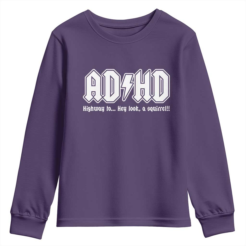 Funny ADHD Youth Sweatshirt Hey Look a Squirrel Rocks Graphic TS10 Purple Print Your Wear
