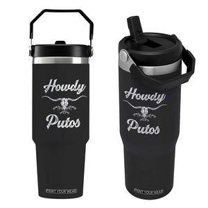 Howdy Putos Flip Straw Tumbler Western Cowboy Skull Outlaw Style TS10 One Size: 30 oz Black Print Your Wear