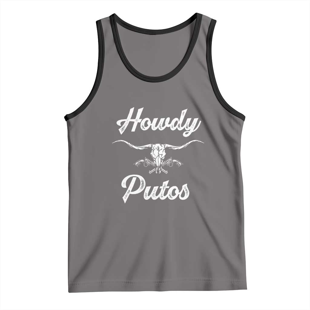 Howdy Putos Tank Top Western Cowboy Skull Outlaw Style TS10 Deep Heather Black Print Your Wear