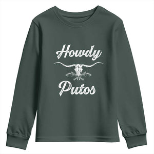 Howdy Putos Youth Sweatshirt Western Cowboy Skull Outlaw Style TS10 Dark Forest Green Print Your Wear