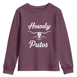 Howdy Putos Youth Sweatshirt Western Cowboy Skull Outlaw Style TS10 Maroon Print Your Wear
