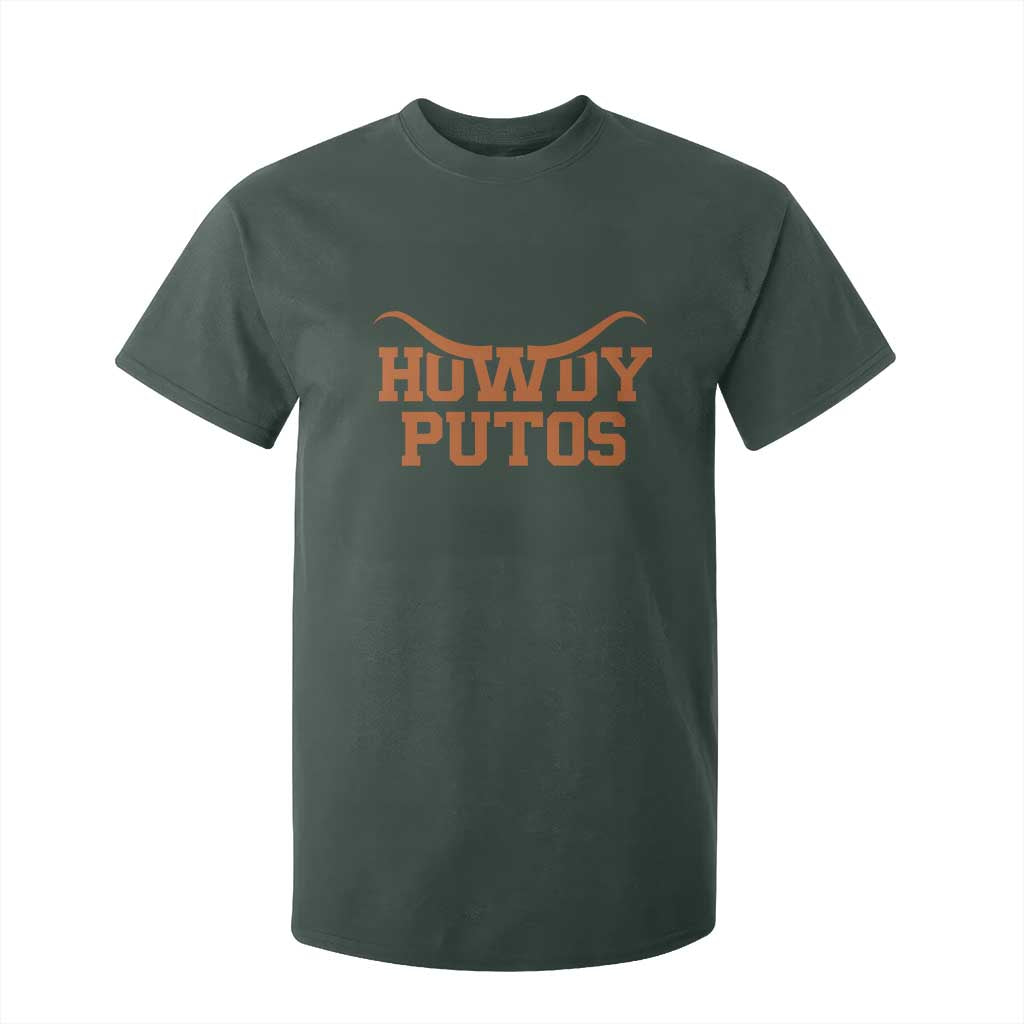 Howdy Putos T Shirt For Kid Funny Western Cowboy Spanish Slang TS10 Dark Forest Green Print Your Wear