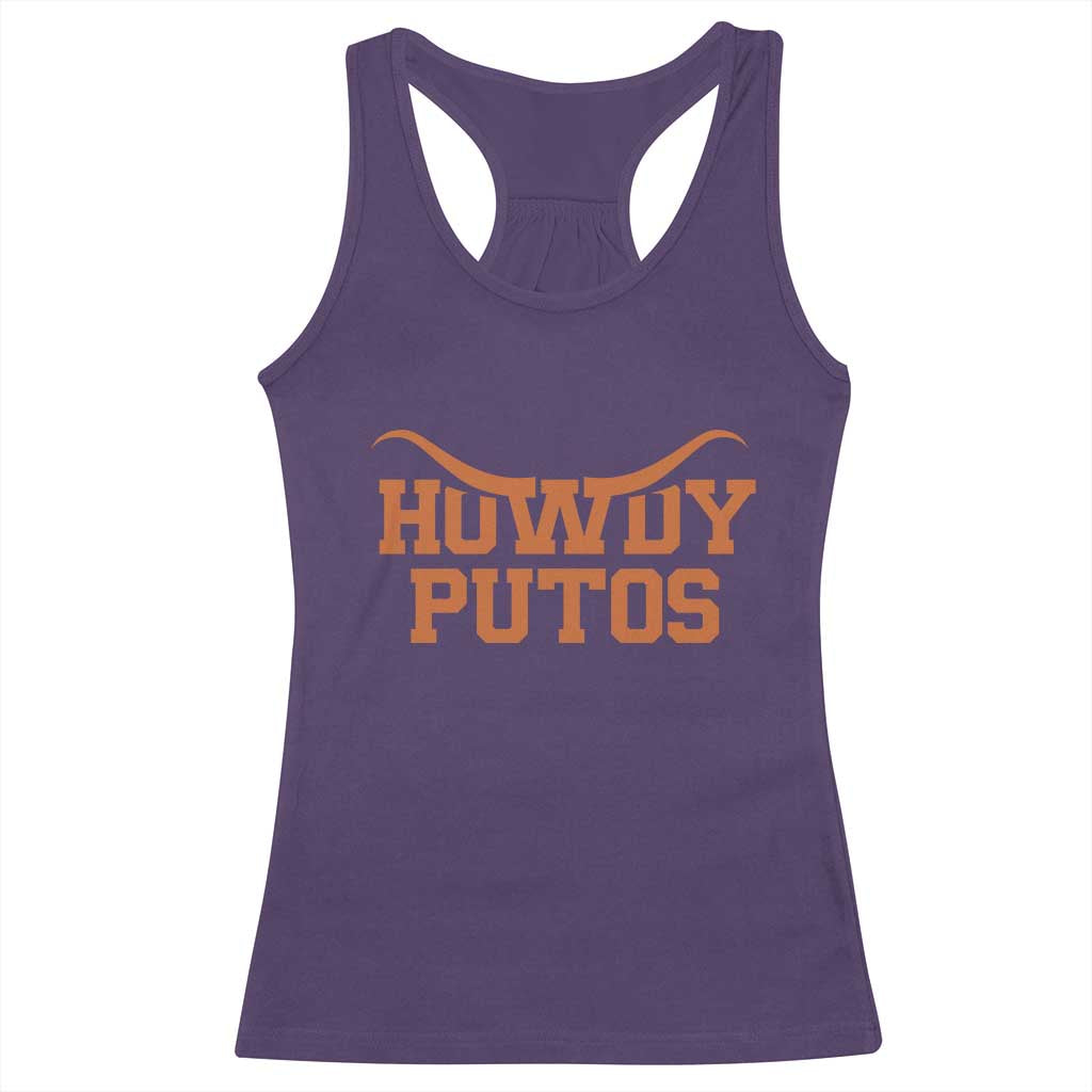 Howdy Putos Racerback Tank Top Funny Western Cowboy Spanish Slang TS10 Purple Print Your Wear