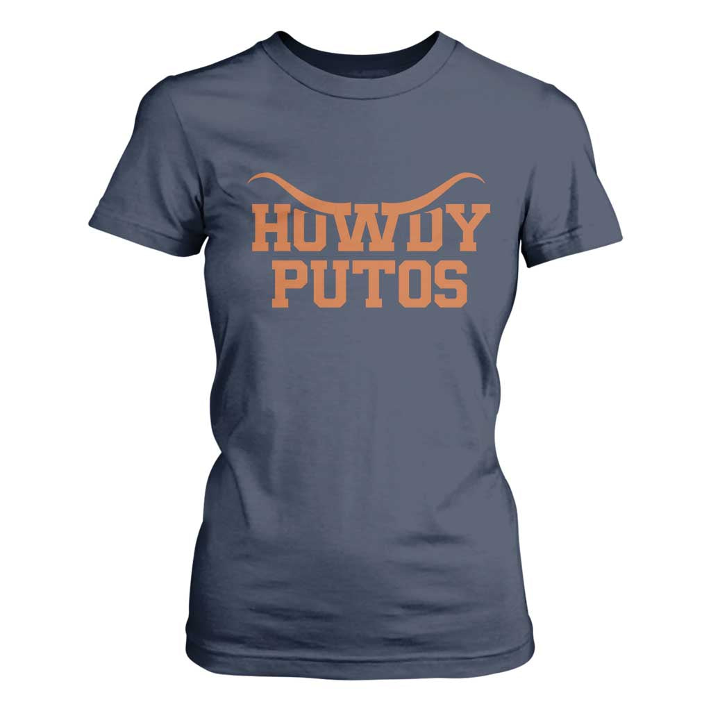 Howdy Putos T Shirt For Women Funny Western Cowboy Spanish Slang TS10 Navy Print Your Wear